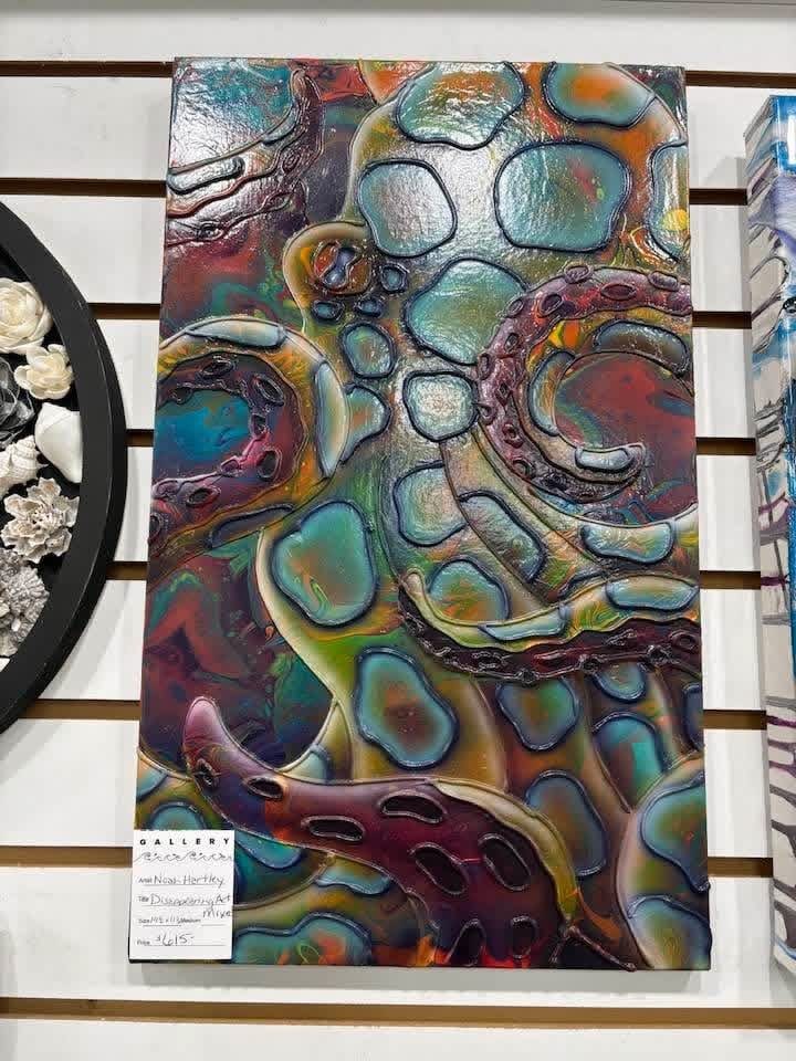 Mixed-media octopus painting by local artist Noah Hartley
